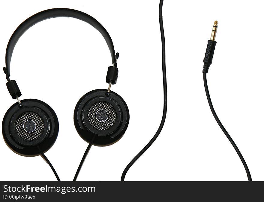 Headphones and wire on a white background. Headphones and wire on a white background