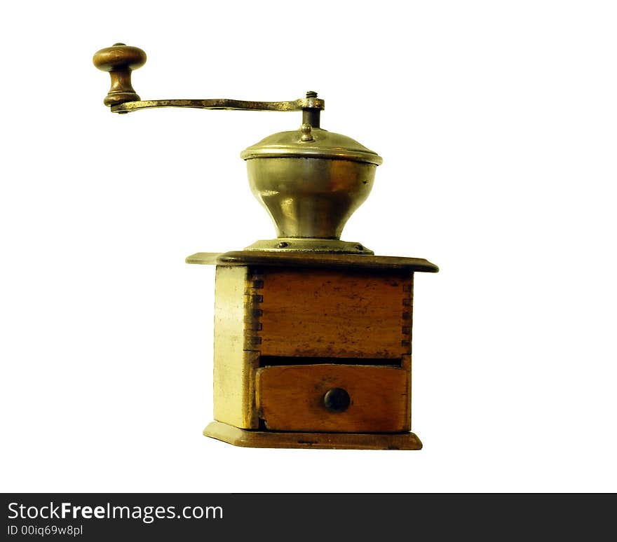 Antique coffee grinder on white. Antique coffee grinder on white