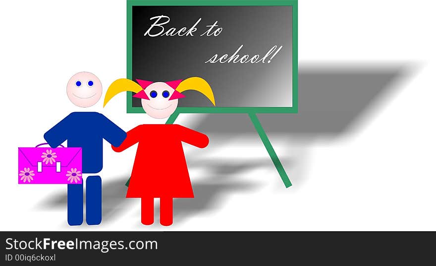 Two children in front of the blackboard in school. Two children in front of the blackboard in school