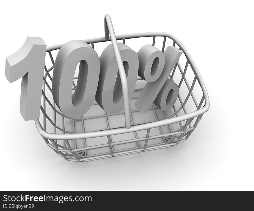 Very beautiful three-dimensional illustration, figure. Consumer's basket with percent. 3d