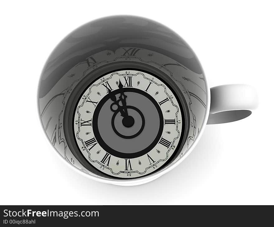 Very beautiful three-dimensional illustration, figure. Cup with clock. Eleven o'clock 3d