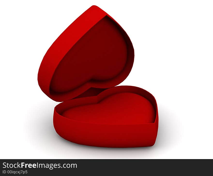 Very beautiful three-dimensional illustration, figure. Box as heart. 3d