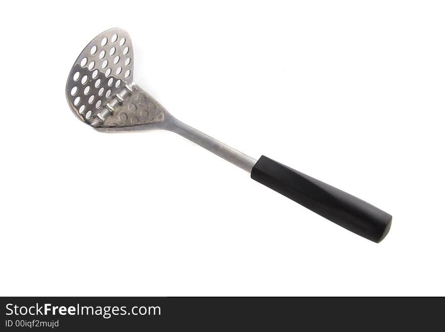 Photo of a wooden meat hammer on white background