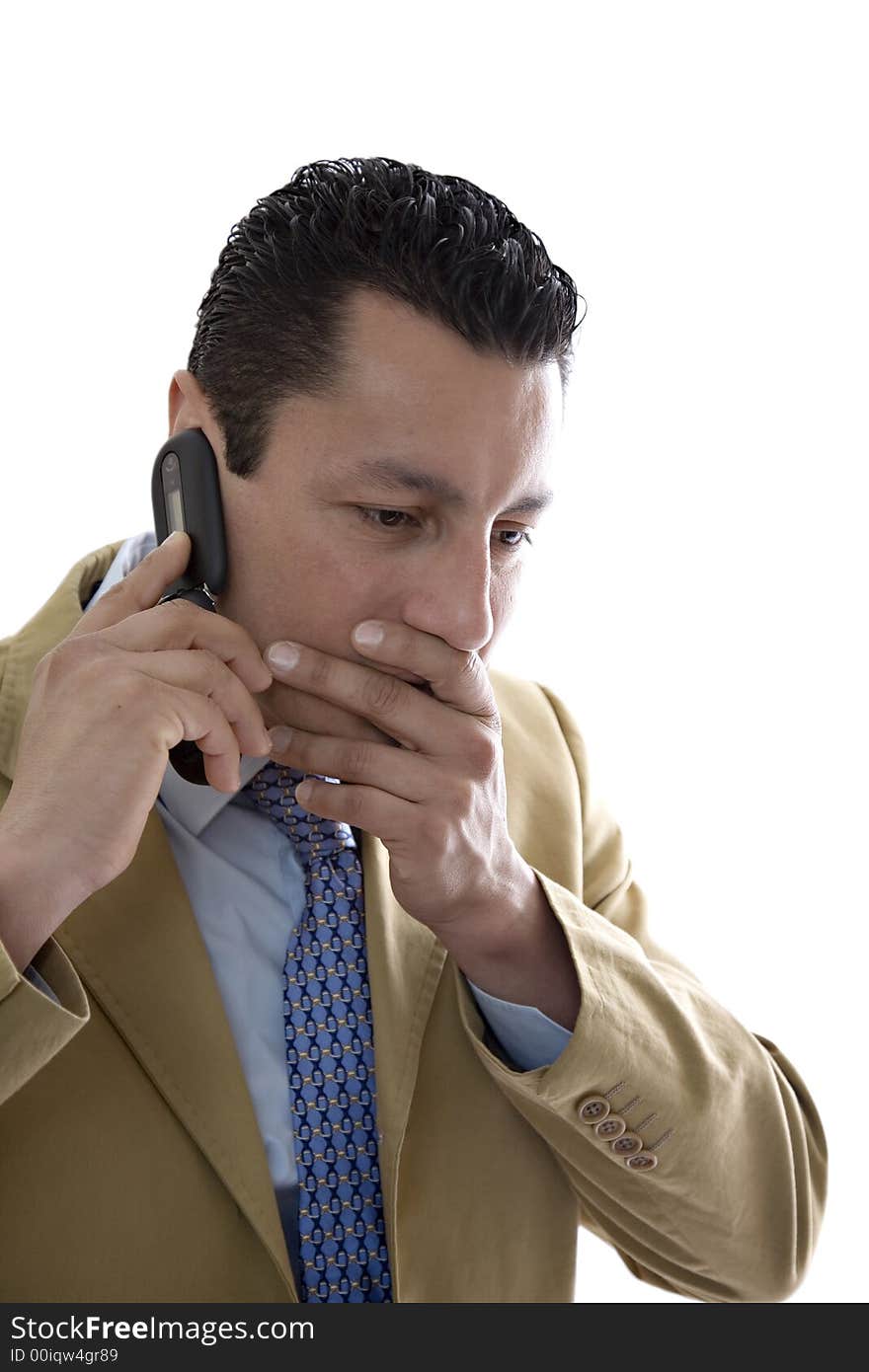 Spanish businessman shocked by telephone call. Spanish businessman shocked by telephone call