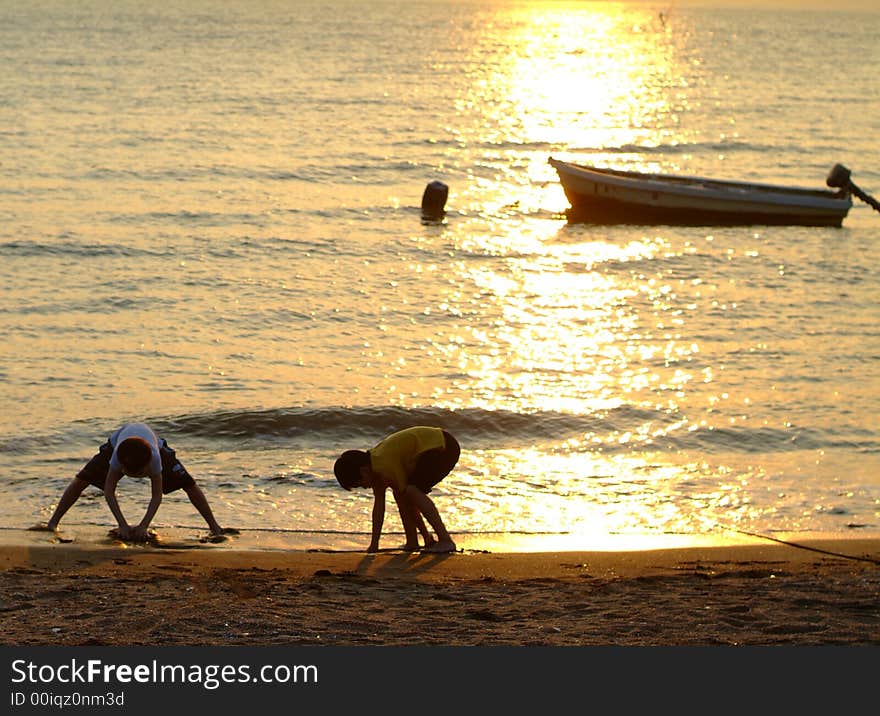 Two boys in the beach