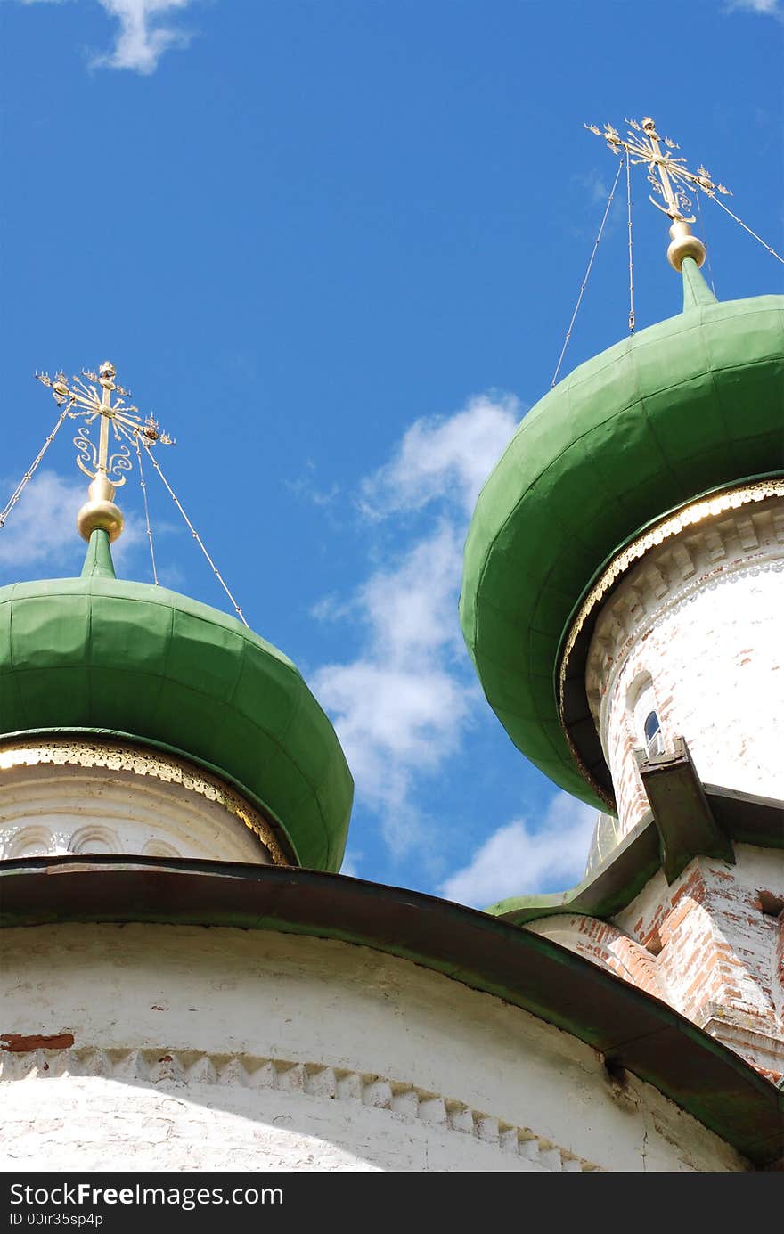 Two green cupolas of orthodox church. Two green cupolas of orthodox church