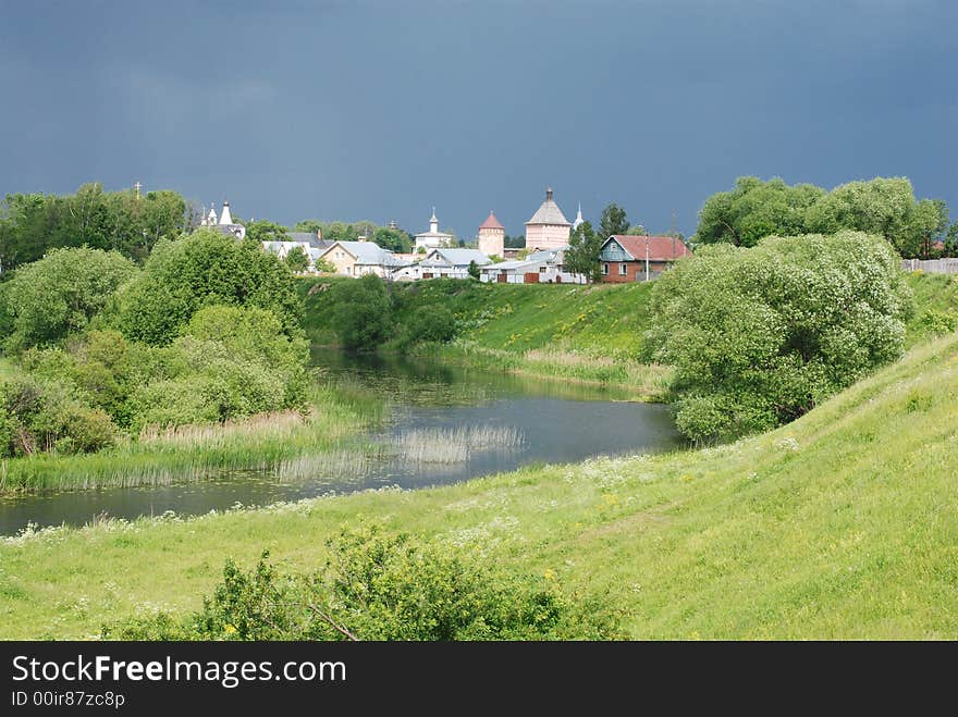 Russian town Suzdal  at  thunderstorm. Russian town Suzdal  at  thunderstorm