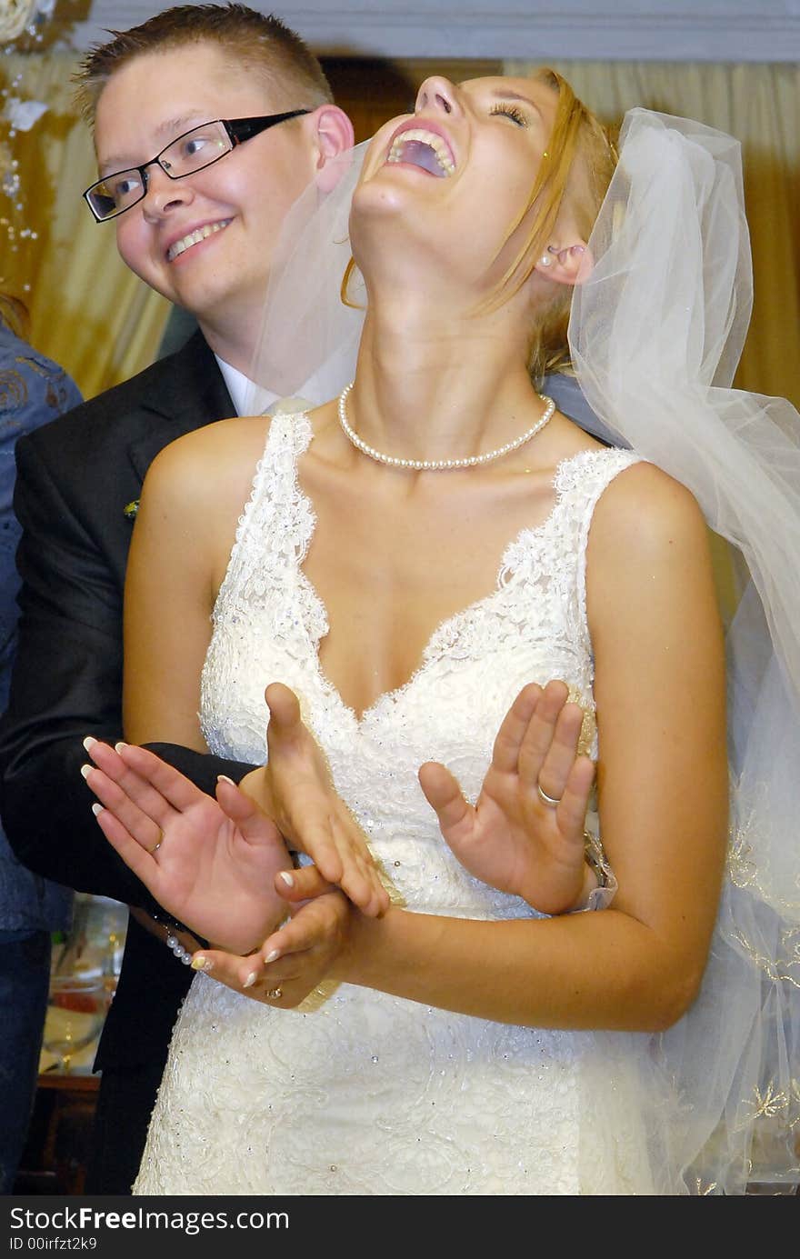 Bride and groom looking each to other. Bride and groom looking each to other