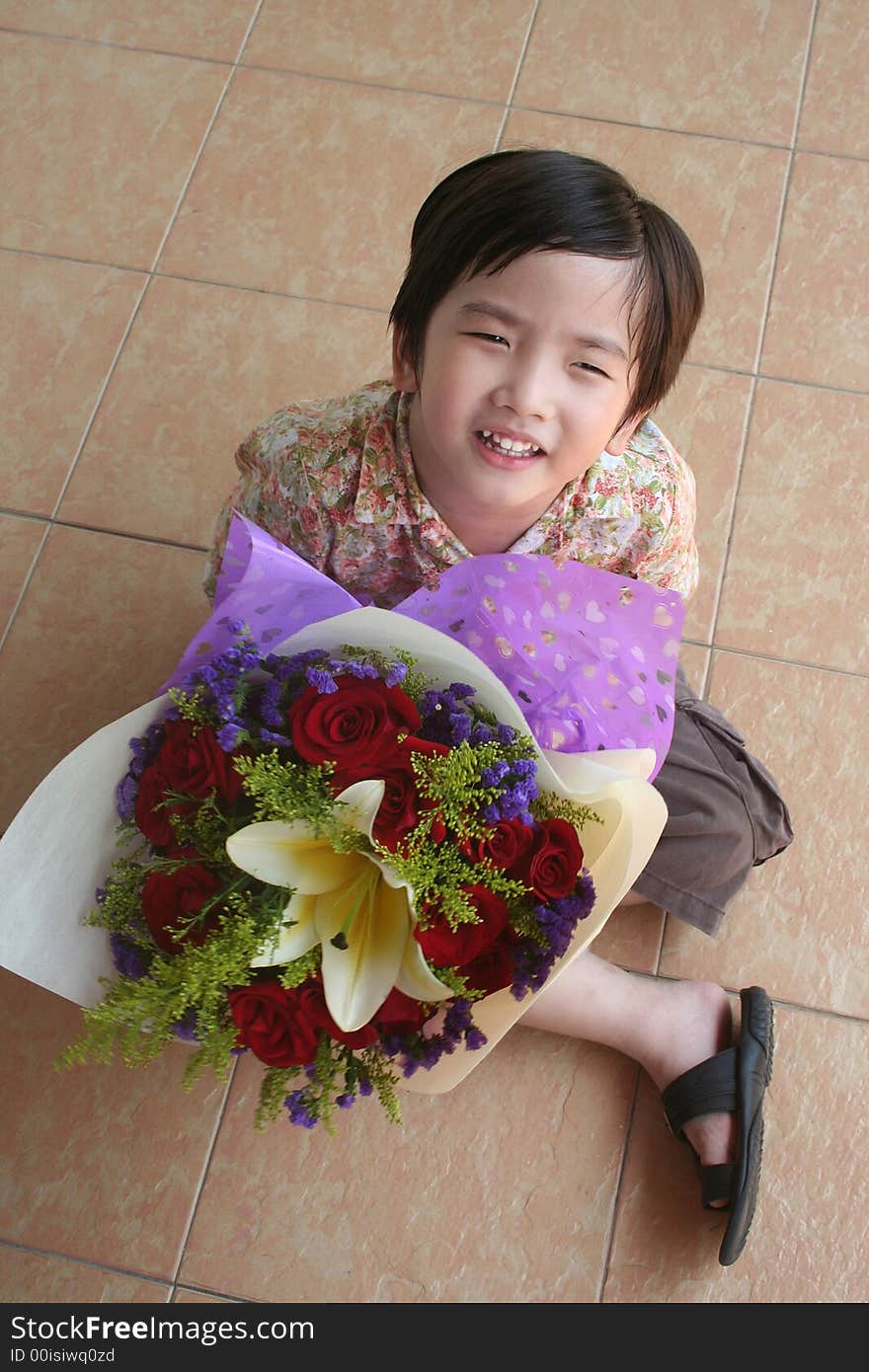 Boy Holding Rose Bouquet