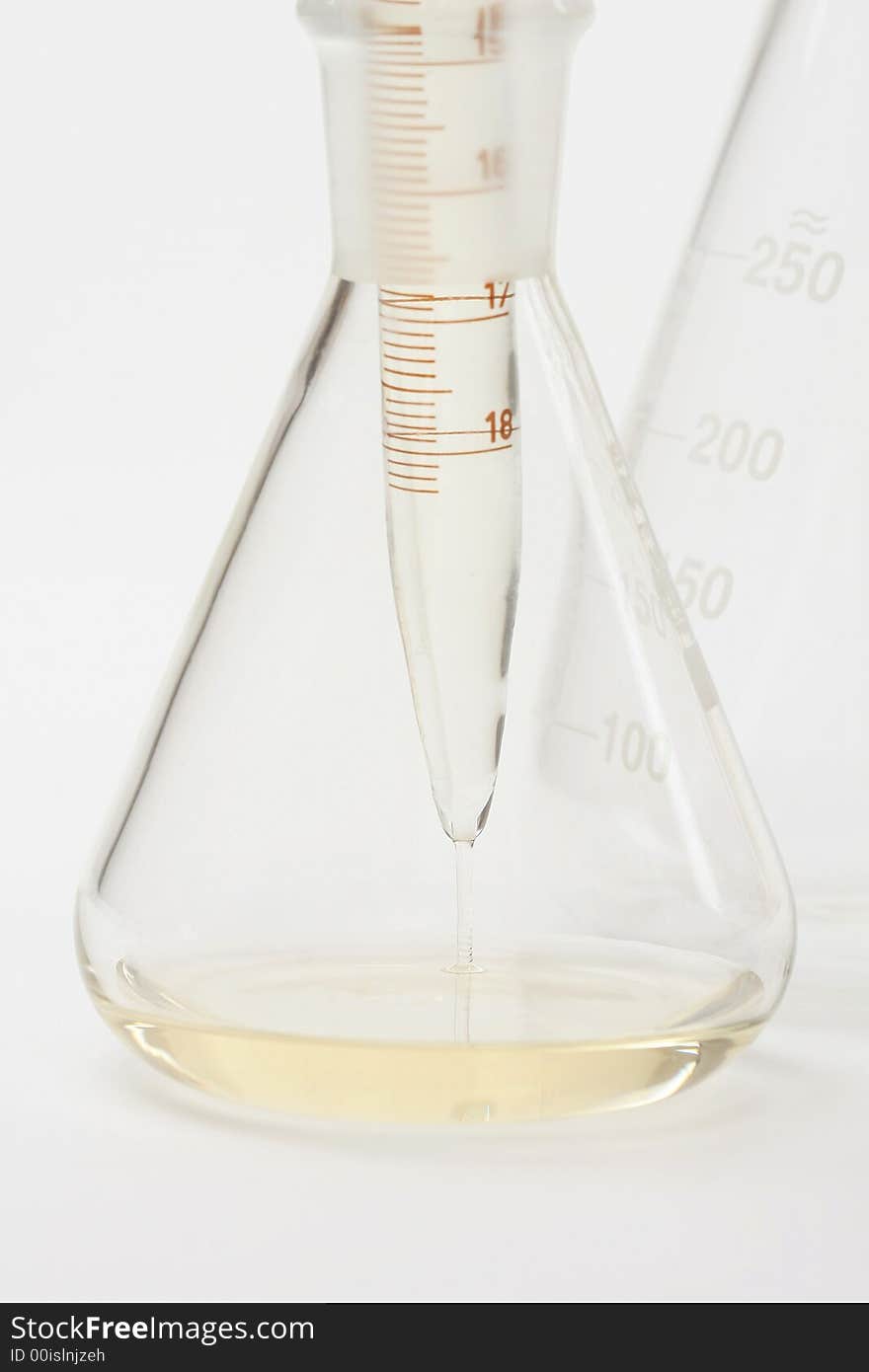 Detail of chemical glassware on a white background. Detail of chemical glassware on a white background