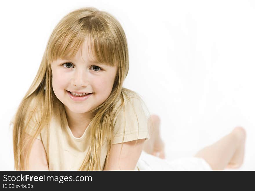 Beautiful happy little girl - isolated on white. Beautiful happy little girl - isolated on white