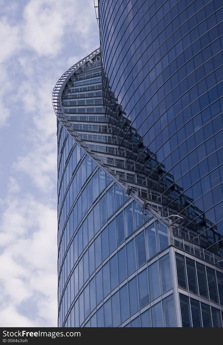 Part of a skyscraper on blue sky