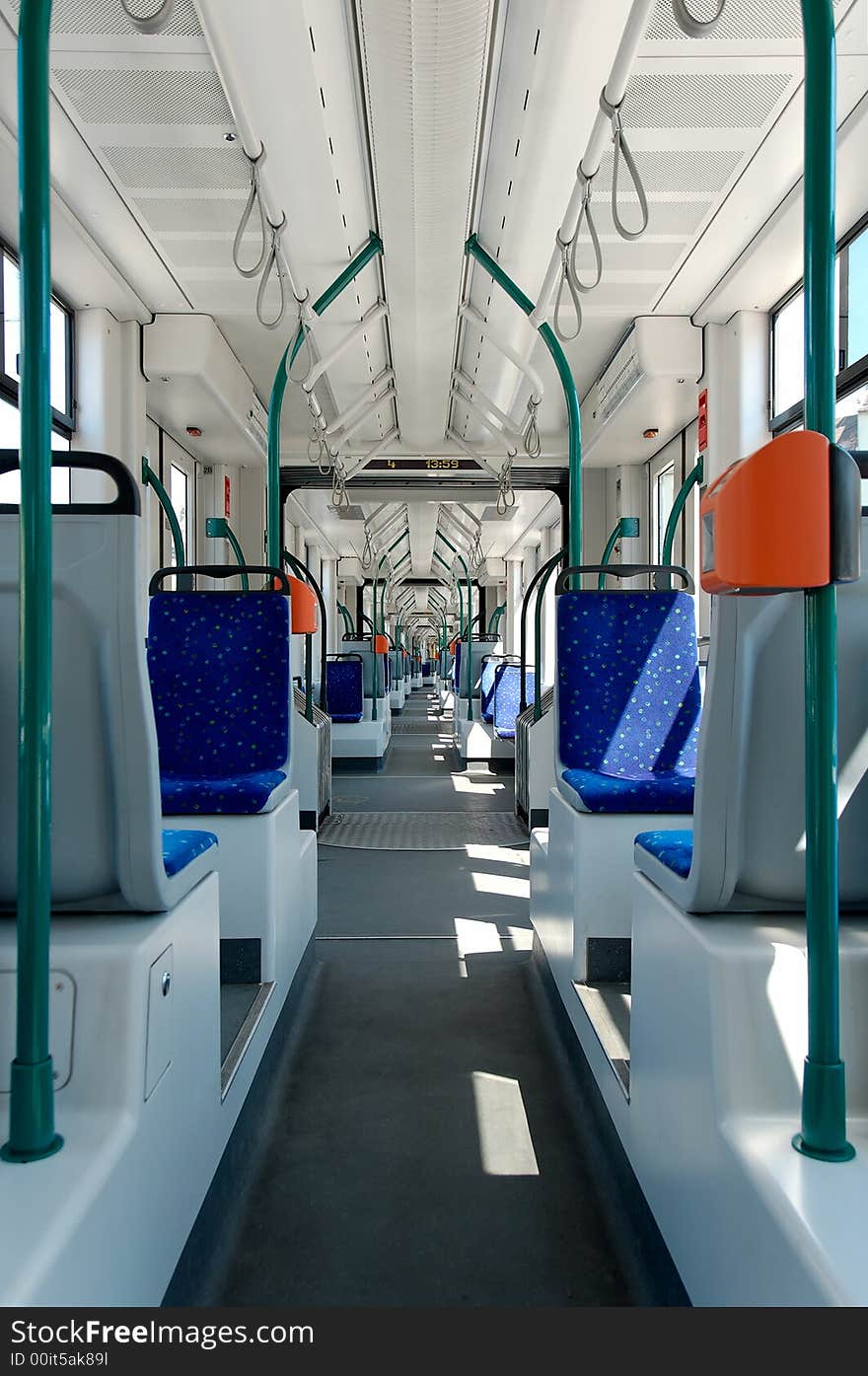 Longest articulated tram in the world interior in Budapest (Hungary)