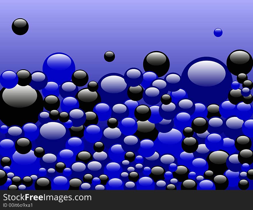 Black and Blue Bubbles on Blue