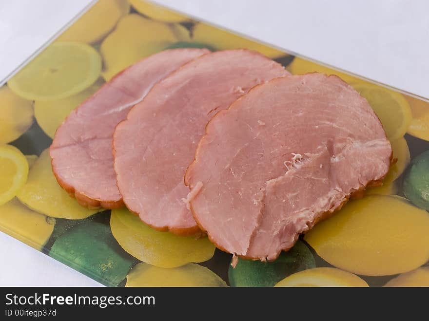 Fresh slices of marinated ham