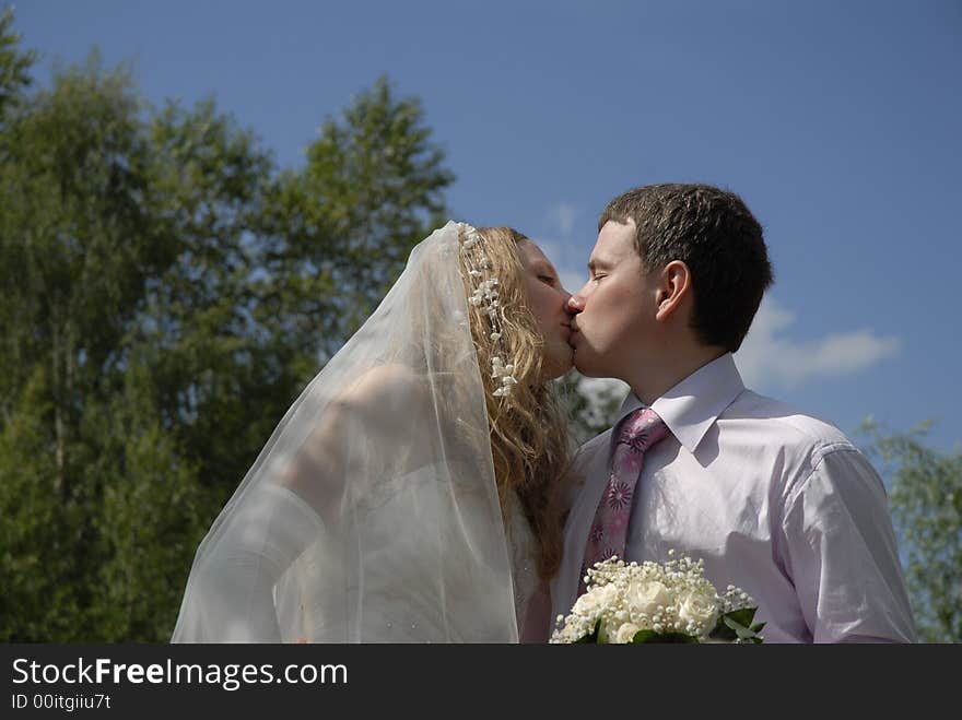 Kissing married couple. may be use for wedding booklets and cards