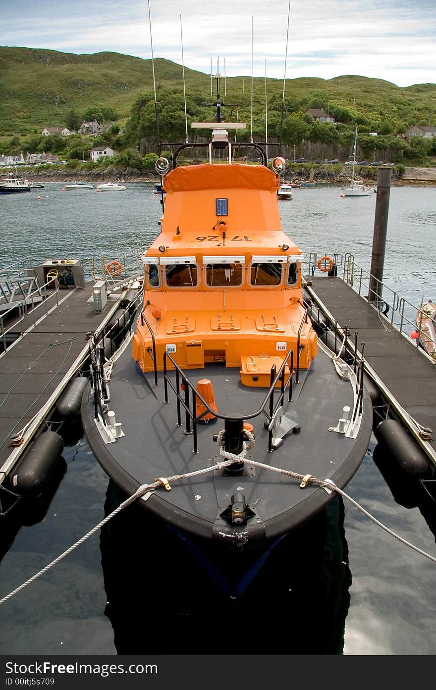 A lifeboat docked at a harbour