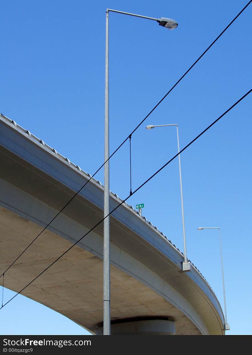 Round highway with street lights overhead