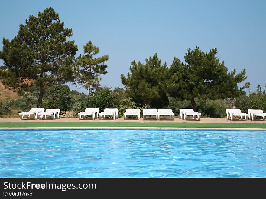 Deckchairs near the pool