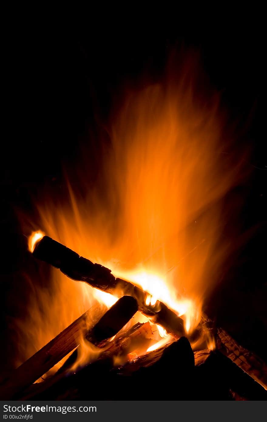 Wood burning in the fireplace