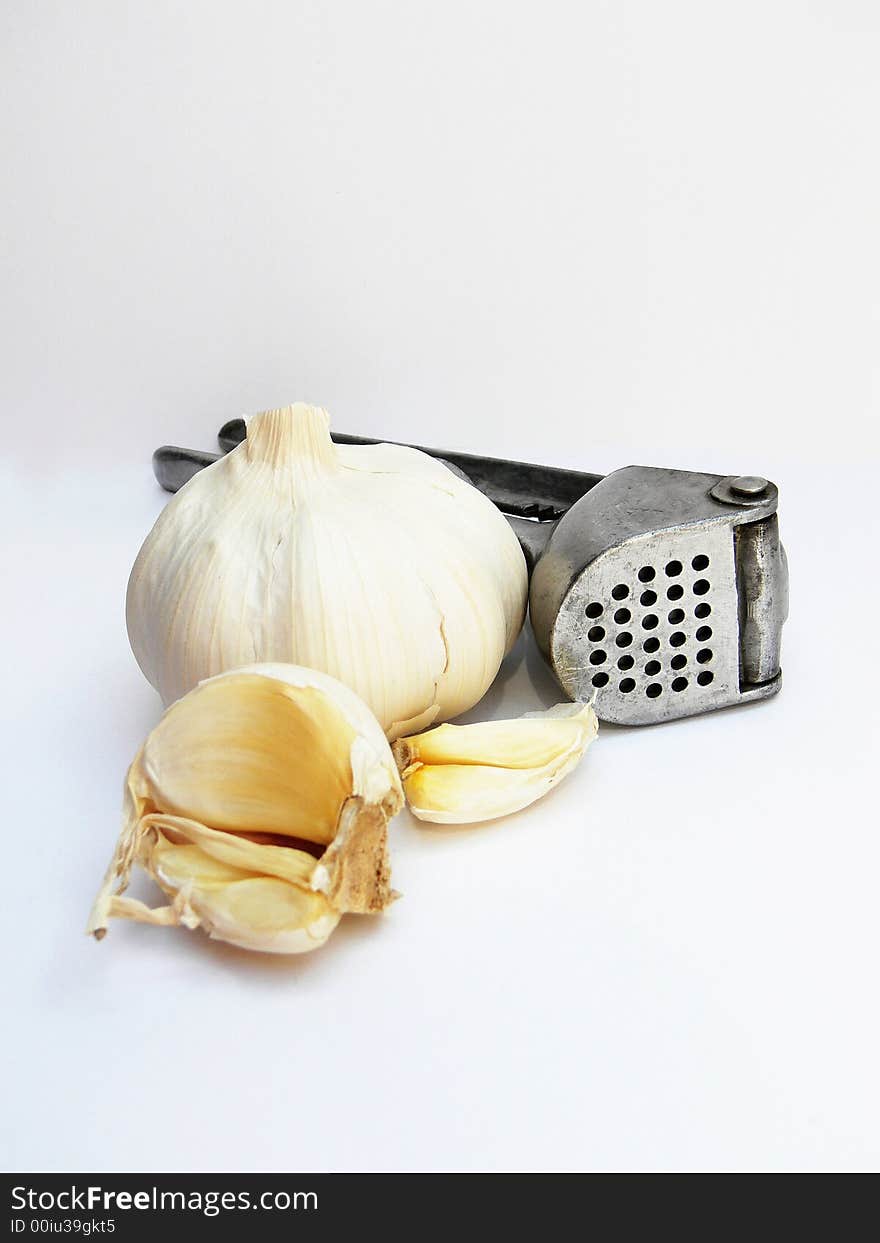 Garlic on the white background