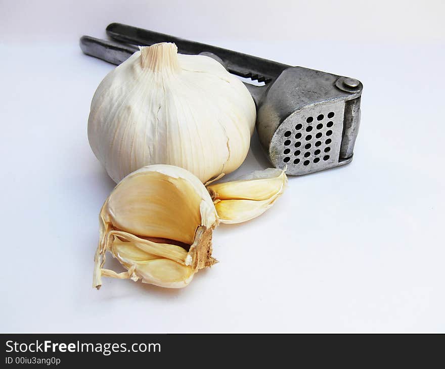 Garlic on the white background