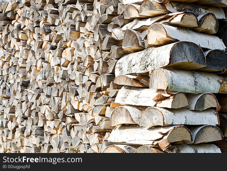 The woodpile of brich firewood