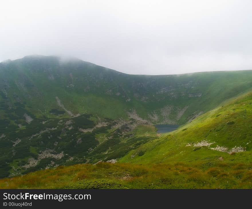 Ukraine Mountains with the view to the lake