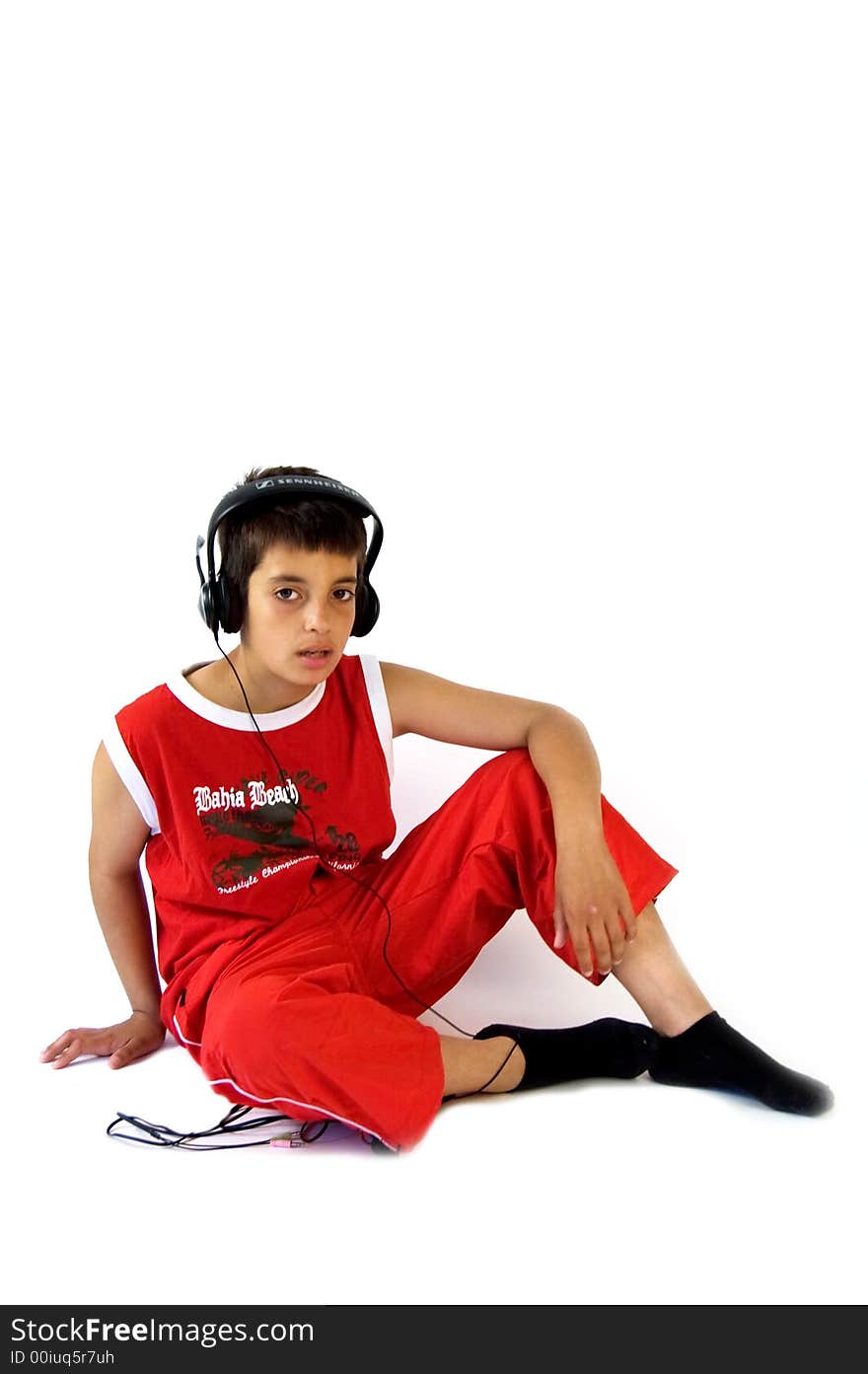 Young boy wearing headset