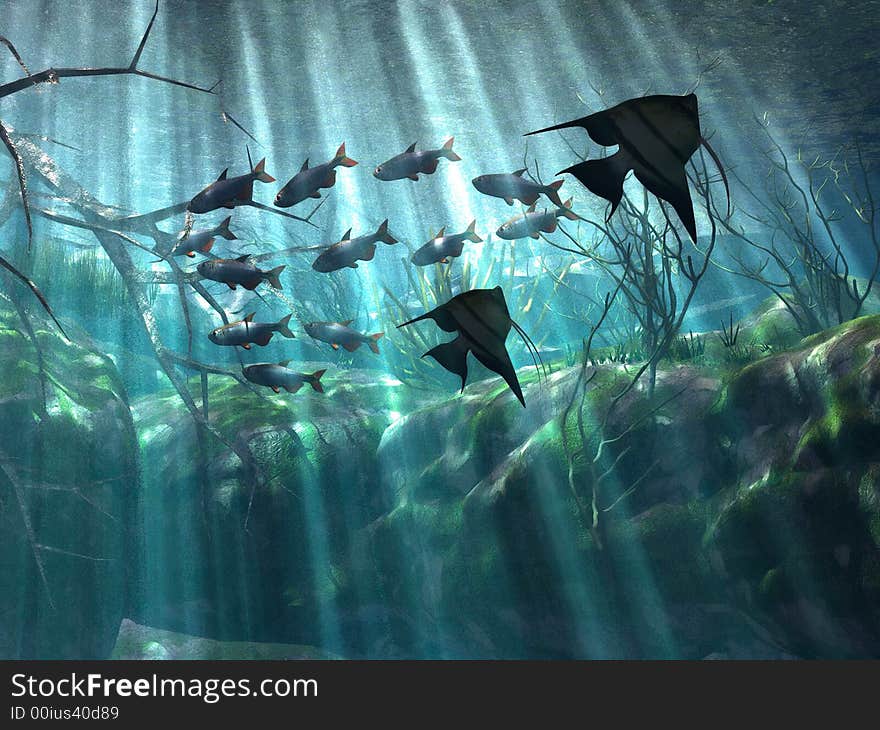 Illustration of  marine  life in acquarium. Illustration of  marine  life in acquarium