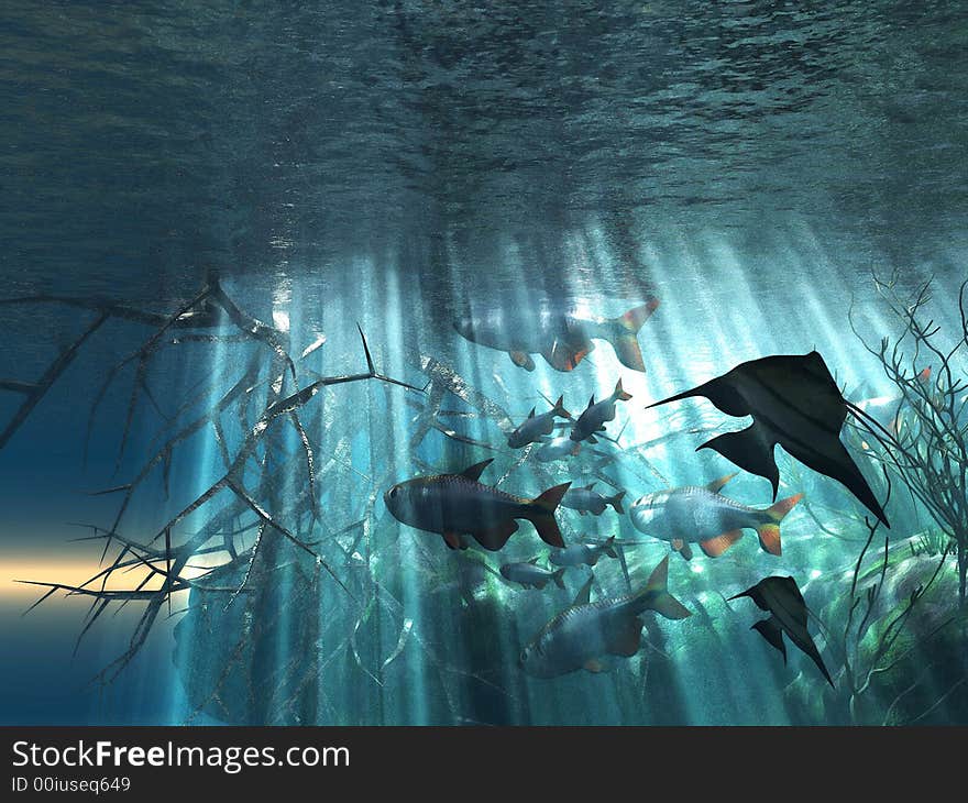 Illustration of  marine  life in acquarium. Illustration of  marine  life in acquarium