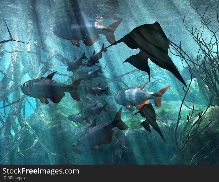 Illustration of  marine  life in acquarium. Illustration of  marine  life in acquarium