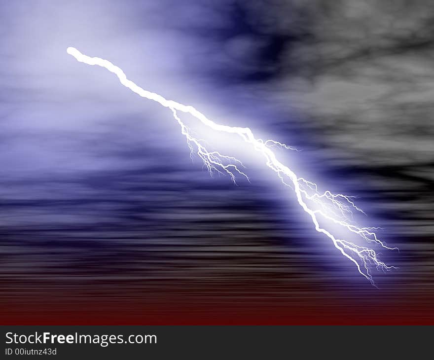 Illustration of striking lightenings in the sky