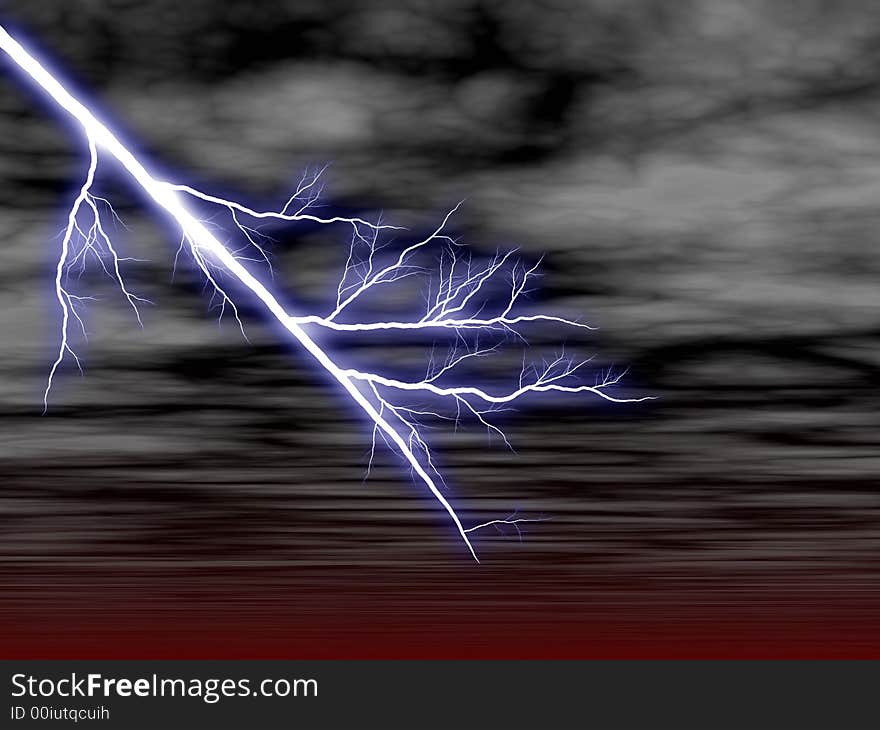 Illustration of striking lightenings in the sky