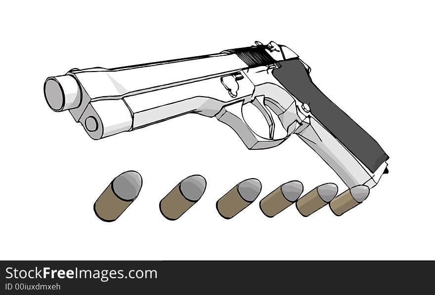 Isolated 3D gun with ammunitions (vector eps format)