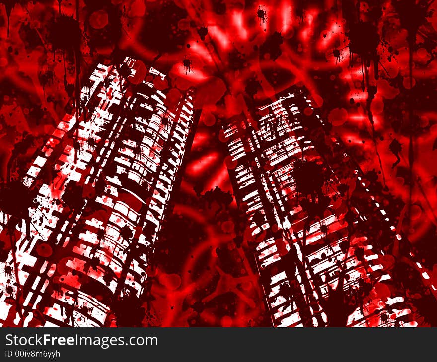 Grunge background with buildings and splatters