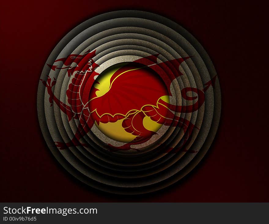 Background illustration with dragon on circular object. Background illustration with dragon on circular object
