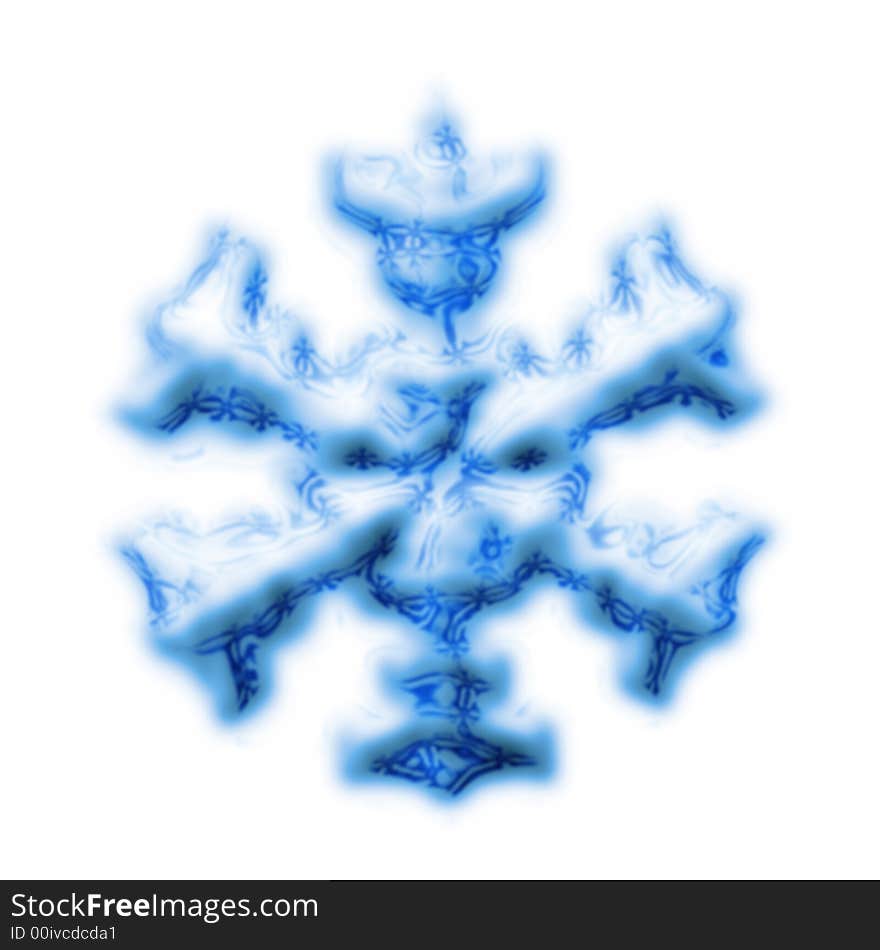 Blue snowflake on the white background generated by the computer