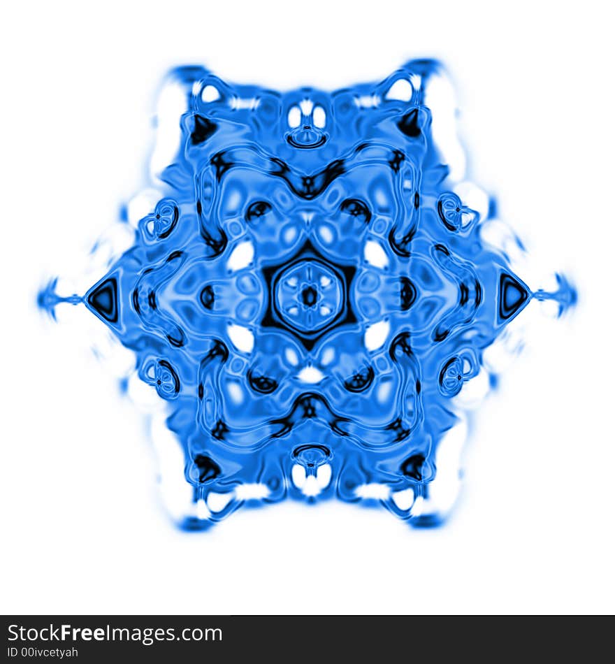 Blue snowflake on the white background generated by the computer