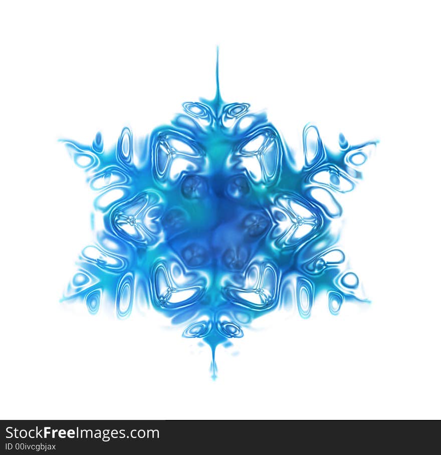 Blue snowflake on the white background generated by the computer