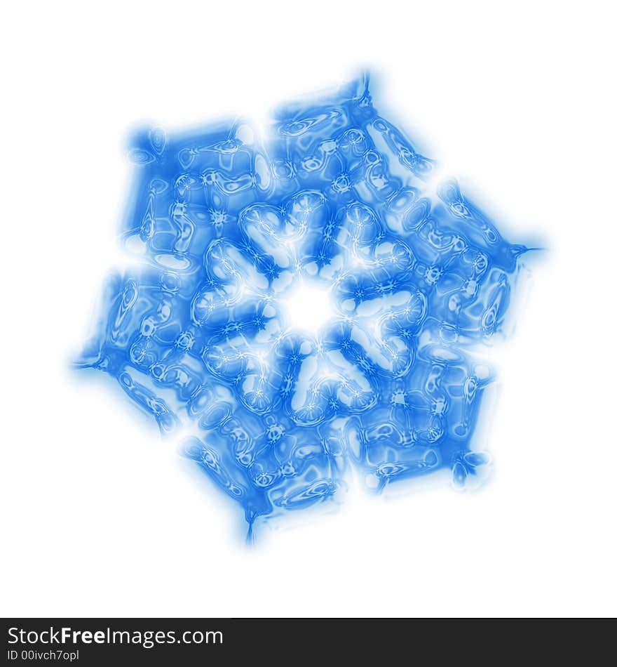 Blue snowflake on the white background generated by the computer