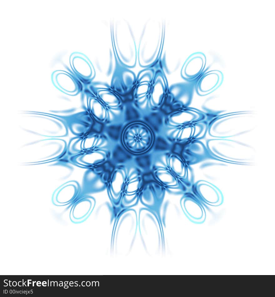 Blue snowflake on the white background generated by the computer