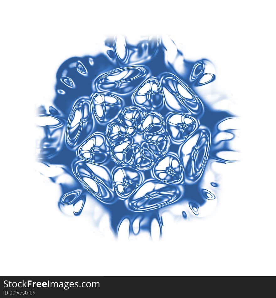 Blue snowflake on the white background generated by the computer