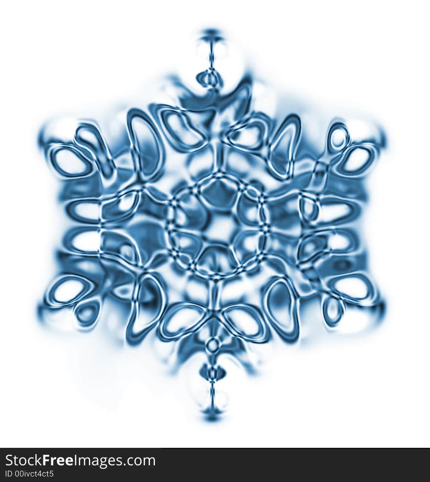 Blue snowflake on the white background generated by the computer