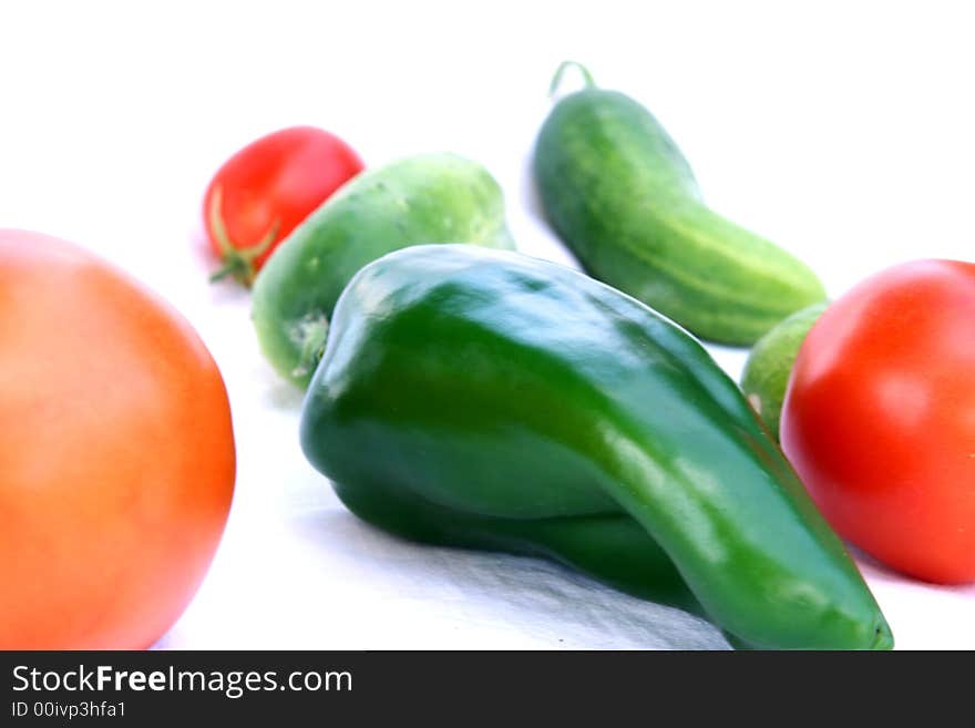 Tomato, Cucumber and Green Bell Isolated in White Background