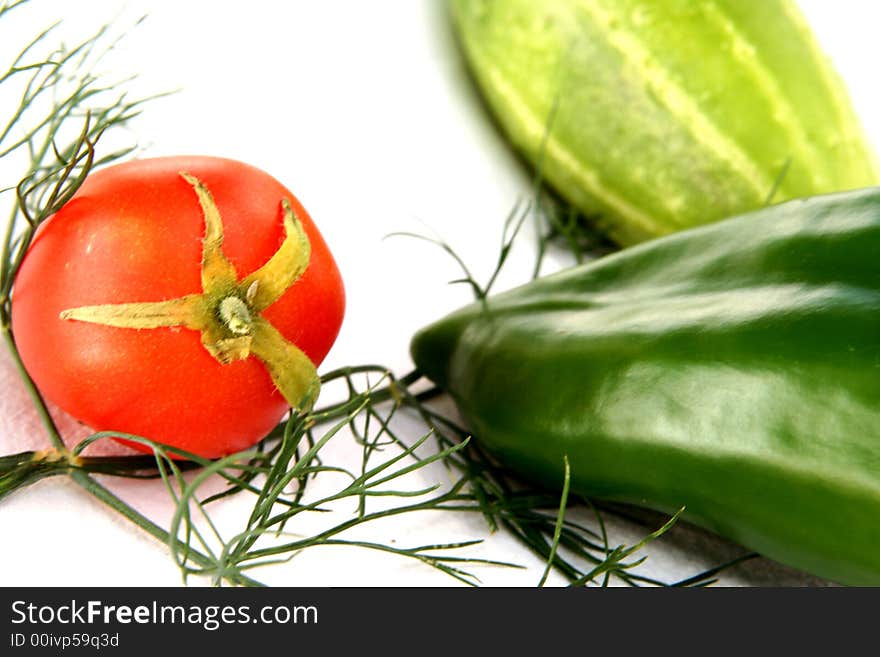 Tomato, Cucumber and Green Bell Isolated in White Background