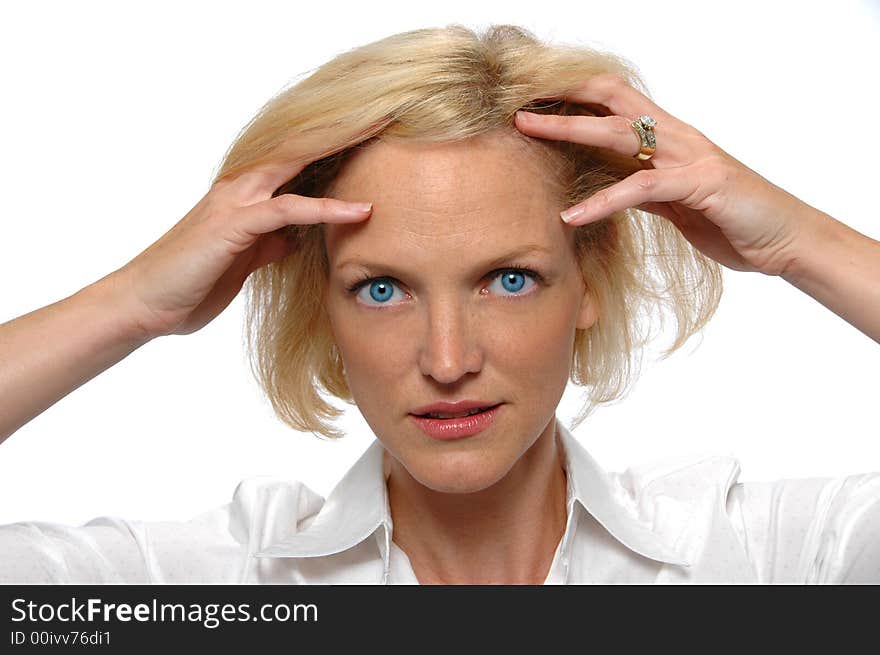 Portrait of attractive woman with white background