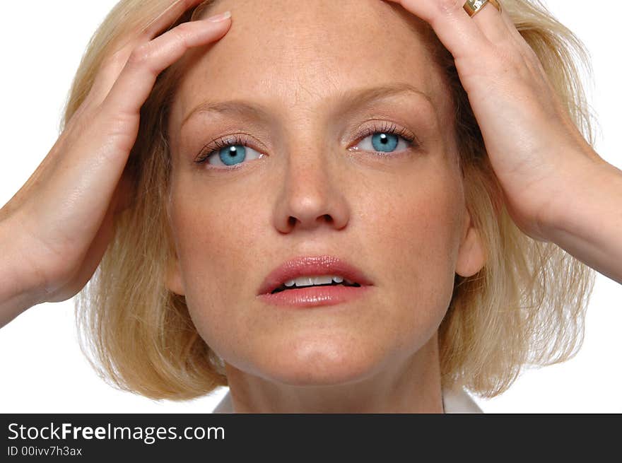 Portrait of attractive woman with white background