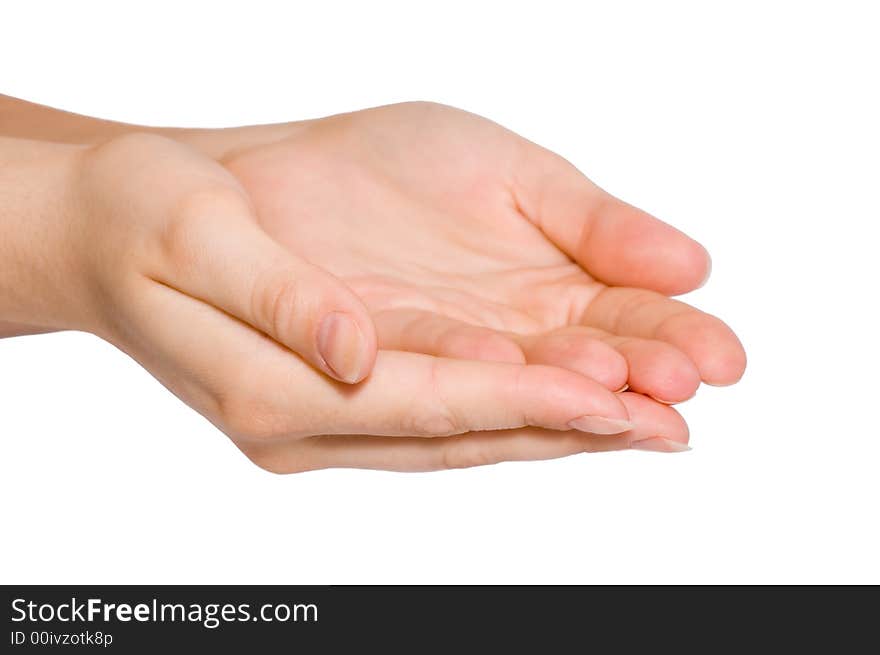 Hands of a young woman isolated on white