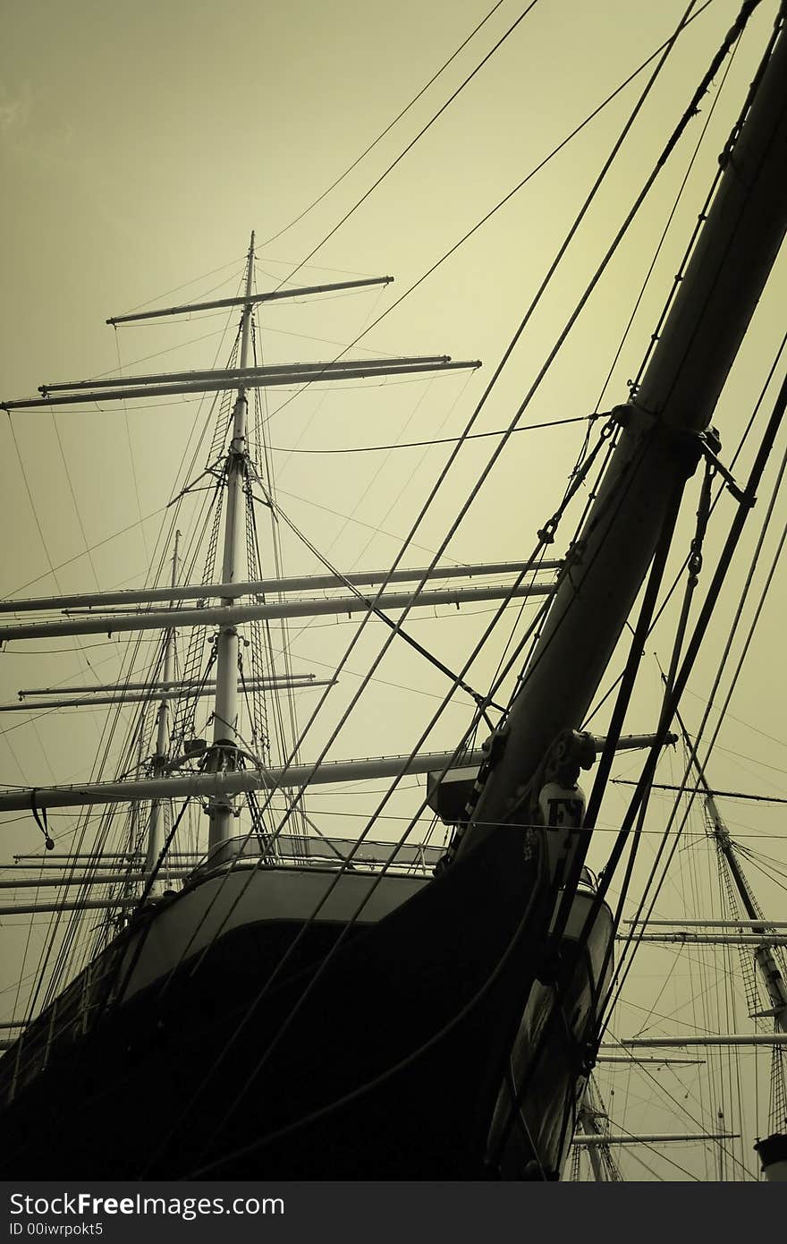 Masts of an old ship in the morning